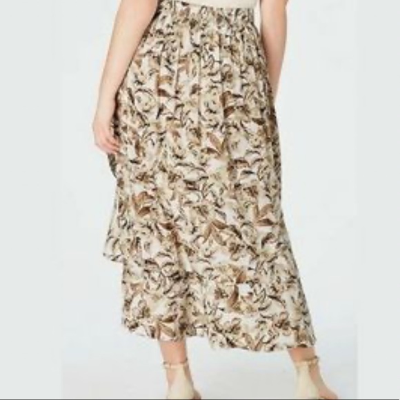 J JILL RUFFLED HI LOW HEM-BEIGE/CREAM FLORAL SKIRT - Picture 3 of 15